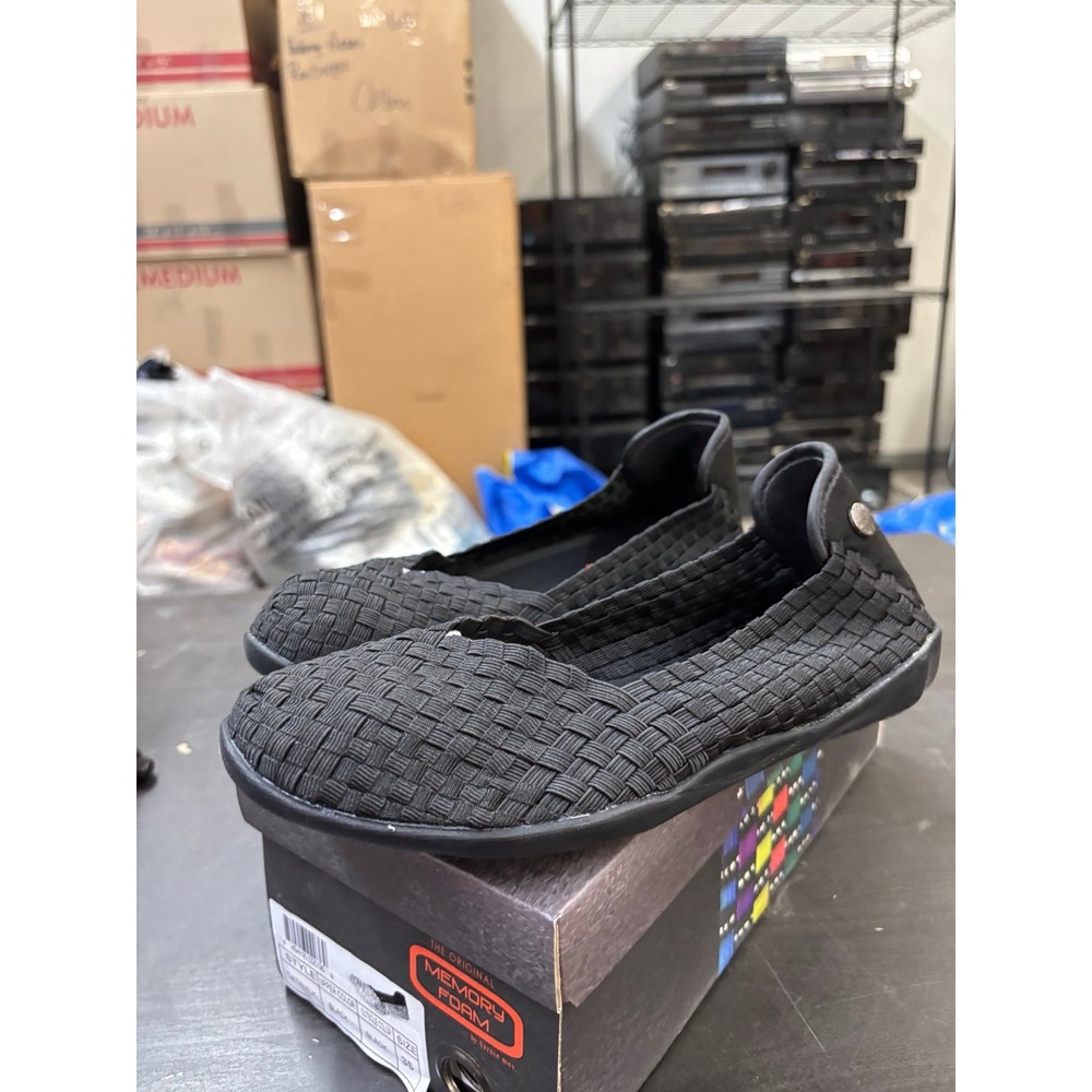 Bernie Mev Catwalk Black Woven Elastic Flats Shoes Mens Size 35 US 4-5 New